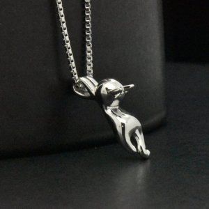 925 Silver Hanging Kitty Cat Drop Pendant Necklace